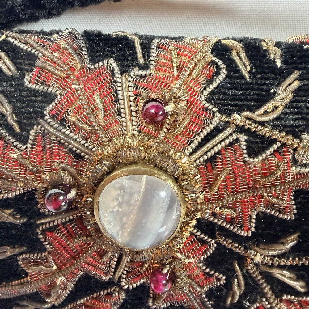 Vintage Evening Handbag Floral Embroidered & Gemstones Clutch Purse FLAW - Picture 6 of 16